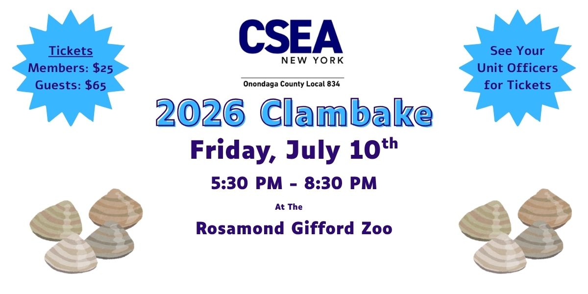 2026 Clambake Details Friday, July 10th, 5:30 PM at the Rosamond Gifford Zoo - see your unit president for ticket information